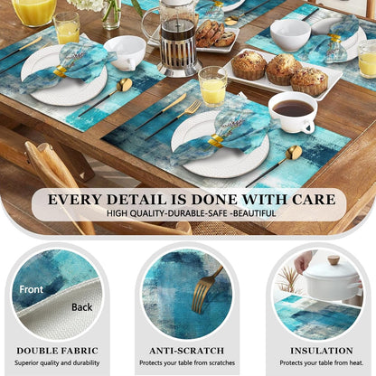 4 Each Yellow Placemats and Cloth Napkins Set of 8, Modern Abstract Art Painted Placemat for Home Kitchen Decor (Placemats 18 "x12 Cloth Napkins 18 "x18)