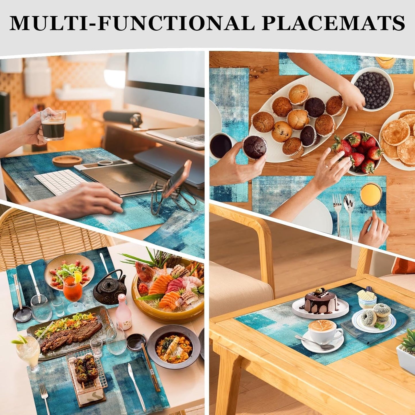 4 Each Yellow Placemats and Cloth Napkins Set of 8, Modern Abstract Art Painted Placemat for Home Kitchen Decor (Placemats 18 "x12 Cloth Napkins 18 "x18)