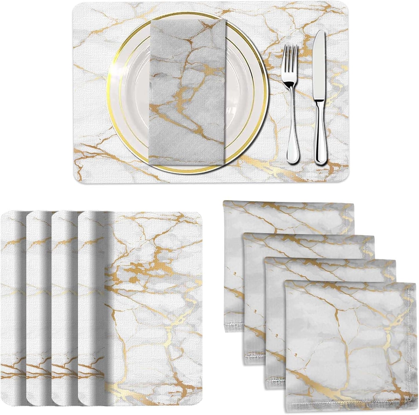 4 Each Yellow Placemats and Cloth Napkins Set of 8, Modern Abstract Art Painted Placemat for Home Kitchen Decor (Placemats 18 "x12 Cloth Napkins 18 "x18)