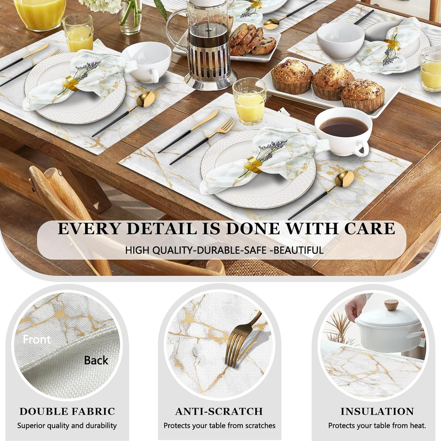 4 Each Yellow Placemats and Cloth Napkins Set of 8, Modern Abstract Art Painted Placemat for Home Kitchen Decor (Placemats 18 "x12 Cloth Napkins 18 "x18)