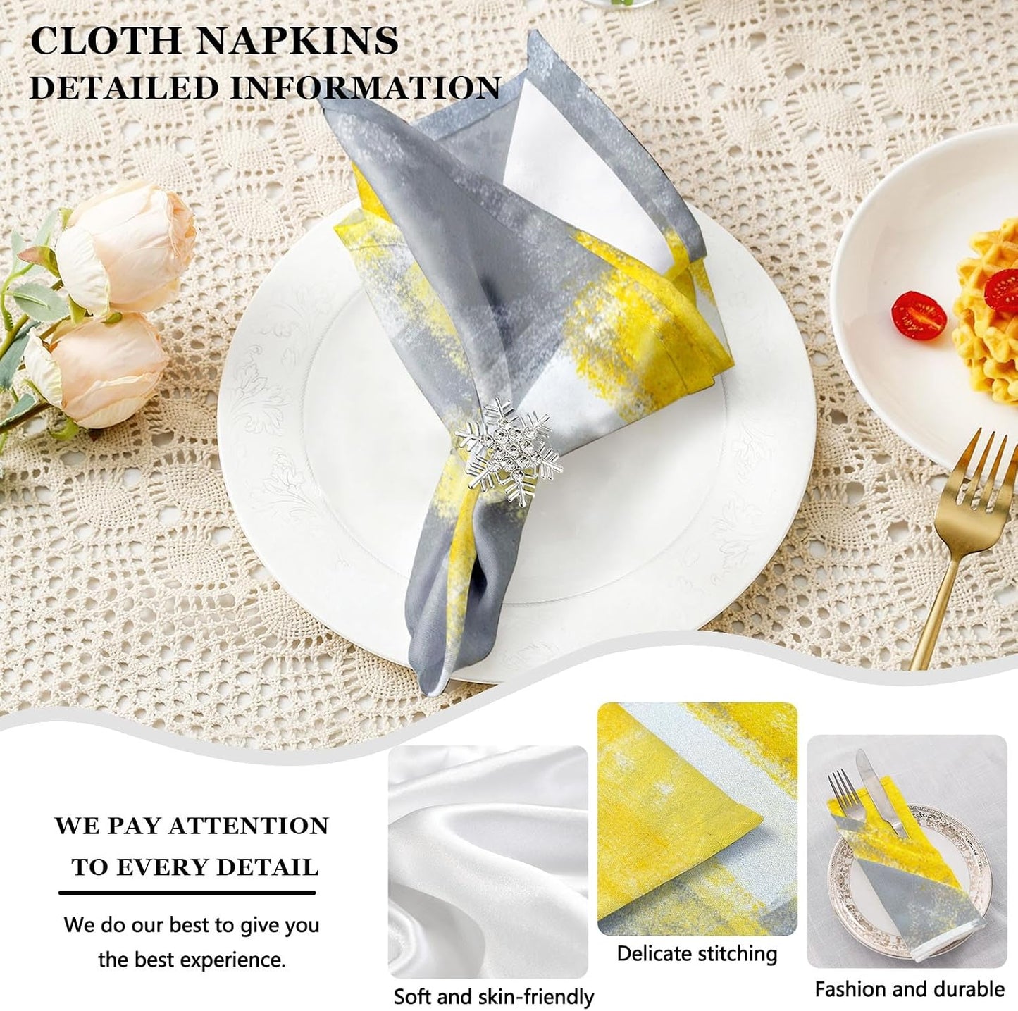 4 Each Yellow Placemats and Cloth Napkins Set of 8, Modern Abstract Art Painted Placemat for Home Kitchen Decor (Placemats 18 "x12 Cloth Napkins 18 "x18)