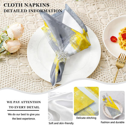 4 Each Yellow Placemats and Cloth Napkins Set of 8, Modern Abstract Art Painted Placemat for Home Kitchen Decor (Placemats 18 "x12 Cloth Napkins 18 "x18)