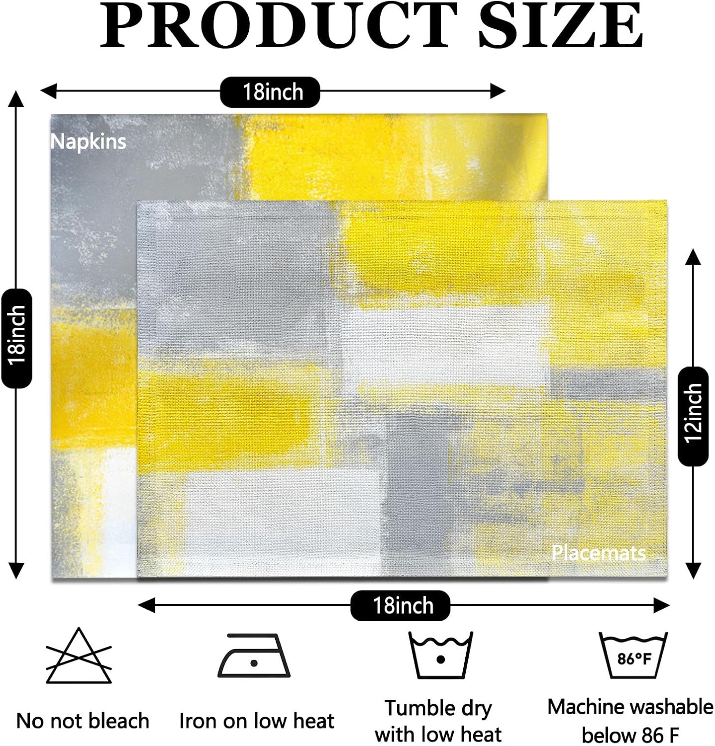 4 Each Yellow Placemats and Cloth Napkins Set of 8, Modern Abstract Art Painted Placemat for Home Kitchen Decor (Placemats 18 "x12 Cloth Napkins 18 "x18)