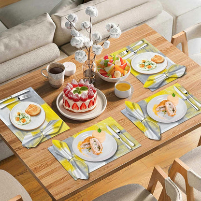 4 Each Yellow Placemats and Cloth Napkins Set of 8, Modern Abstract Art Painted Placemat for Home Kitchen Decor (Placemats 18 "x12 Cloth Napkins 18 "x18)