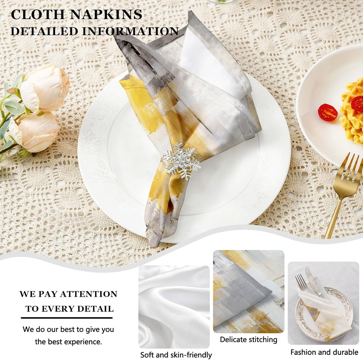 4 Each Yellow Placemats and Cloth Napkins Set of 8, Modern Abstract Art Painted Placemat for Home Kitchen Decor (Placemats 18 "x12 Cloth Napkins 18 "x18)