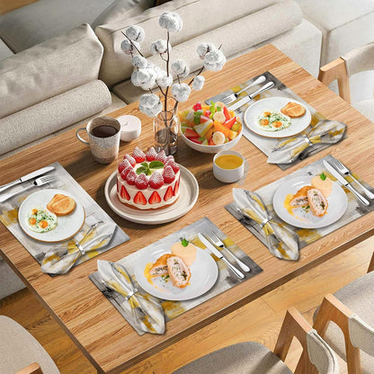 4 Each Yellow Placemats and Cloth Napkins Set of 8, Modern Abstract Art Painted Placemat for Home Kitchen Decor (Placemats 18 "x12 Cloth Napkins 18 "x18)