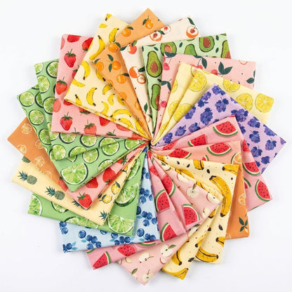 20 Pcs 10''x10'' Summer Fruit Quilting Fabric Square Lemon Strawberry Precut Quiltted Fabric Watermelon Pineapple Cherry Printed Patchwork Materials for Summer Sewing DIY Craft Supplies