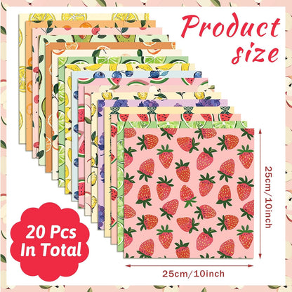 20 Pcs 10''x10'' Summer Fruit Quilting Fabric Square Lemon Strawberry Precut Quiltted Fabric Watermelon Pineapple Cherry Printed Patchwork Materials for Summer Sewing DIY Craft Supplies