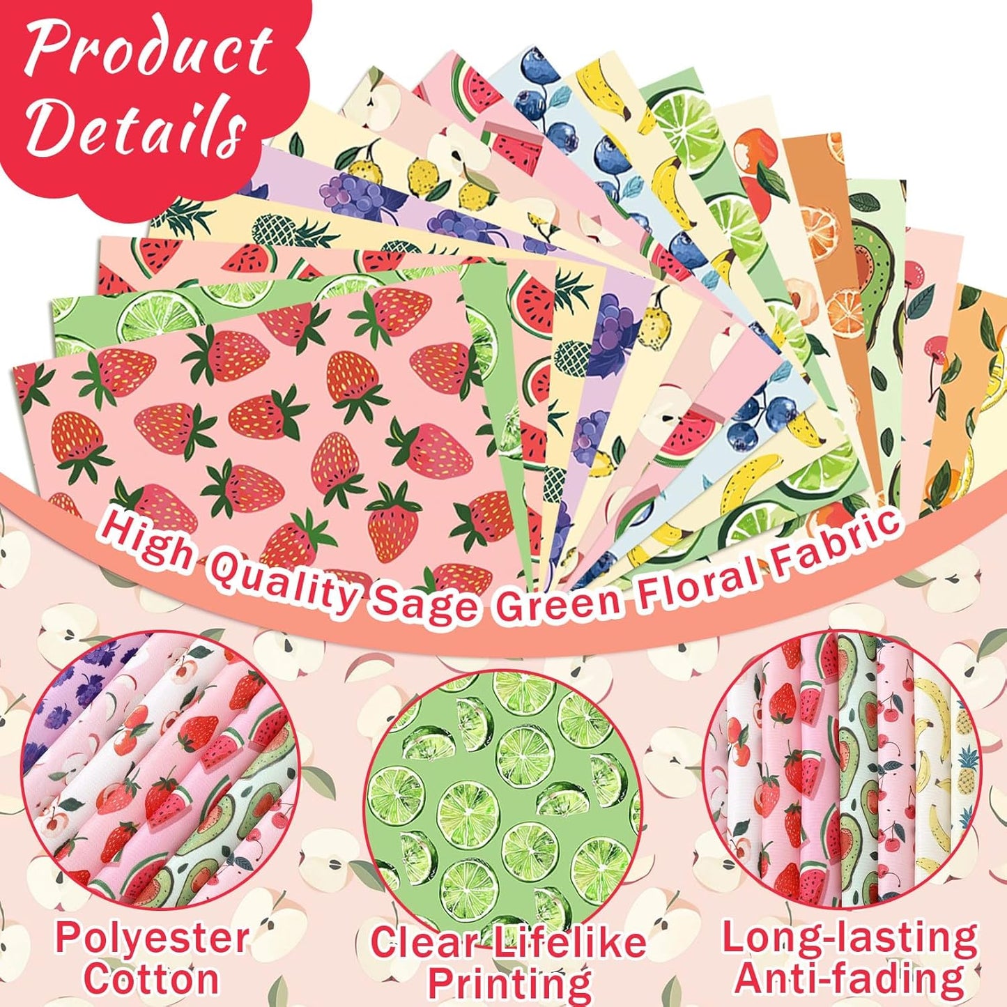 20 Pcs 10''x10'' Summer Fruit Quilting Fabric Square Lemon Strawberry Precut Quiltted Fabric Watermelon Pineapple Cherry Printed Patchwork Materials for Summer Sewing DIY Craft Supplies