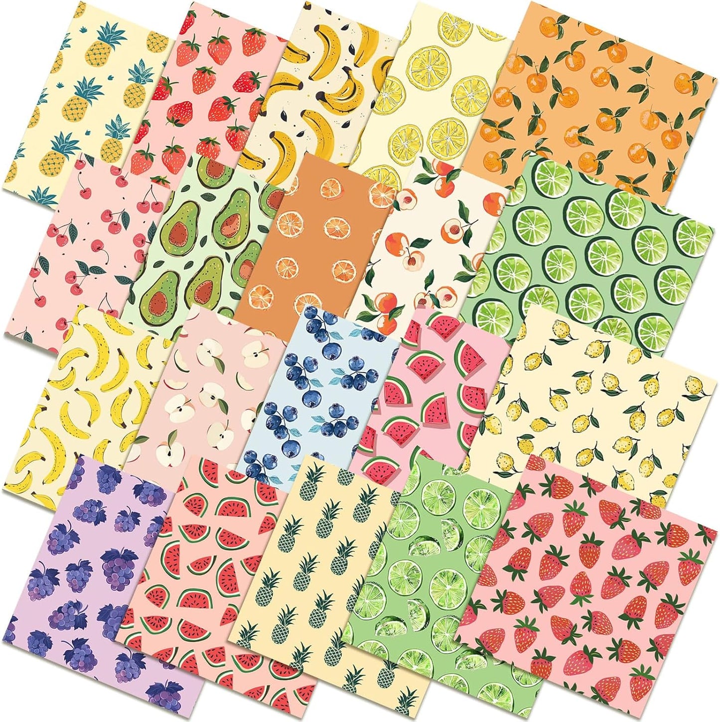 20 Pcs 10''x10'' Summer Fruit Quilting Fabric Square Lemon Strawberry Precut Quiltted Fabric Watermelon Pineapple Cherry Printed Patchwork Materials for Summer Sewing DIY Craft Supplies