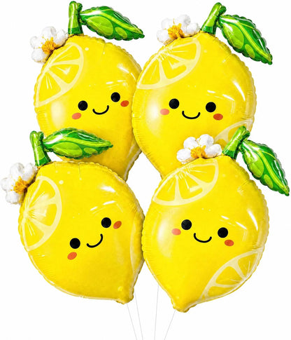 4Pcs Lemon Foil Balloons with Leaves, Sweet as Lemonade Party Decorations for She Found Her Main Squeeze Bridal Shower Amalfi Coast Wedding Freshly Graduated Summer Fruit Birthday Party Decoration