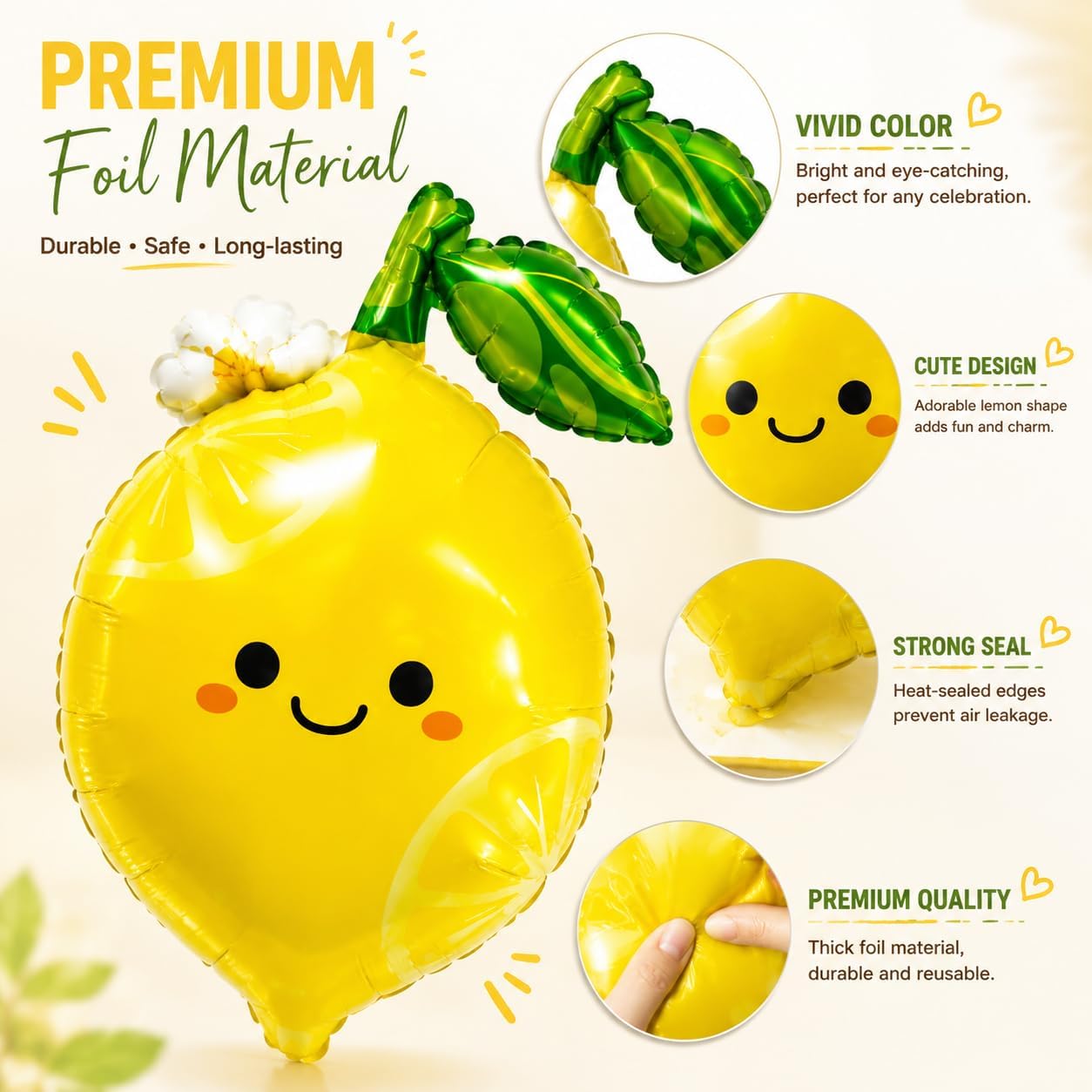 4Pcs Lemon Foil Balloons with Leaves, Sweet as Lemonade Party Decorations for She Found Her Main Squeeze Bridal Shower Amalfi Coast Wedding Freshly Graduated Summer Fruit Birthday Party Decoration