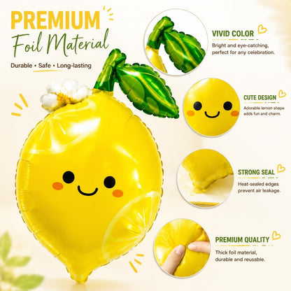4Pcs Lemon Foil Balloons with Leaves, Sweet as Lemonade Party Decorations for She Found Her Main Squeeze Bridal Shower Amalfi Coast Wedding Freshly Graduated Summer Fruit Birthday Party Decoration