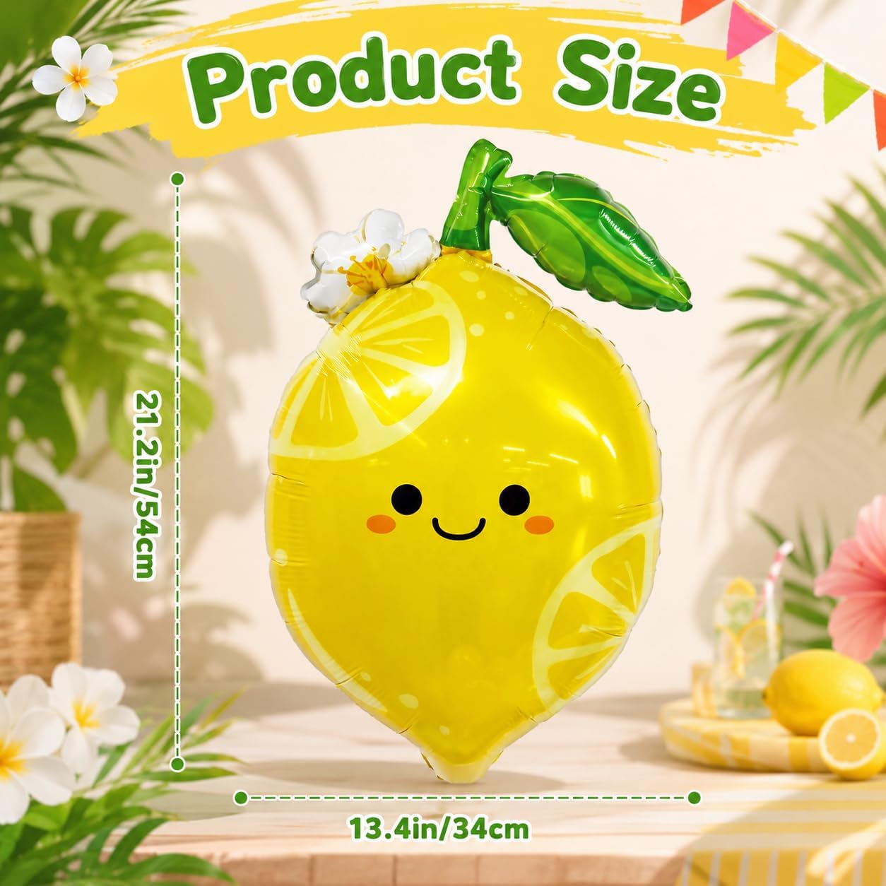 4Pcs Lemon Foil Balloons with Leaves, Sweet as Lemonade Party Decorations for She Found Her Main Squeeze Bridal Shower Amalfi Coast Wedding Freshly Graduated Summer Fruit Birthday Party Decoration