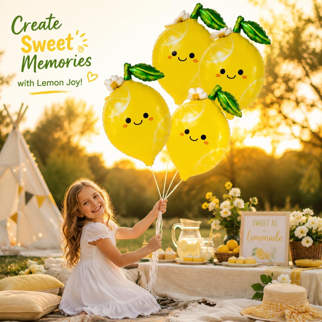 4Pcs Lemon Foil Balloons with Leaves, Sweet as Lemonade Party Decorations for She Found Her Main Squeeze Bridal Shower Amalfi Coast Wedding Freshly Graduated Summer Fruit Birthday Party Decoration