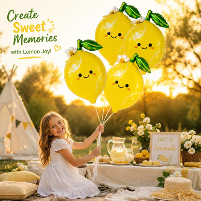 4Pcs Lemon Foil Balloons with Leaves, Sweet as Lemonade Party Decorations for She Found Her Main Squeeze Bridal Shower Amalfi Coast Wedding Freshly Graduated Summer Fruit Birthday Party Decoration