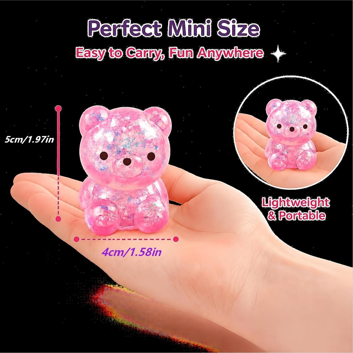 2 Pack Bear Squishy, Slow Rising Stress Relief Fidget Toys for Adults | Glitter Bear-Shaped Sensory Squeeze Toys, Calm Anxiety, Portable, Safe TPR Material, Soft Hand Toy for Office, Home or Travel