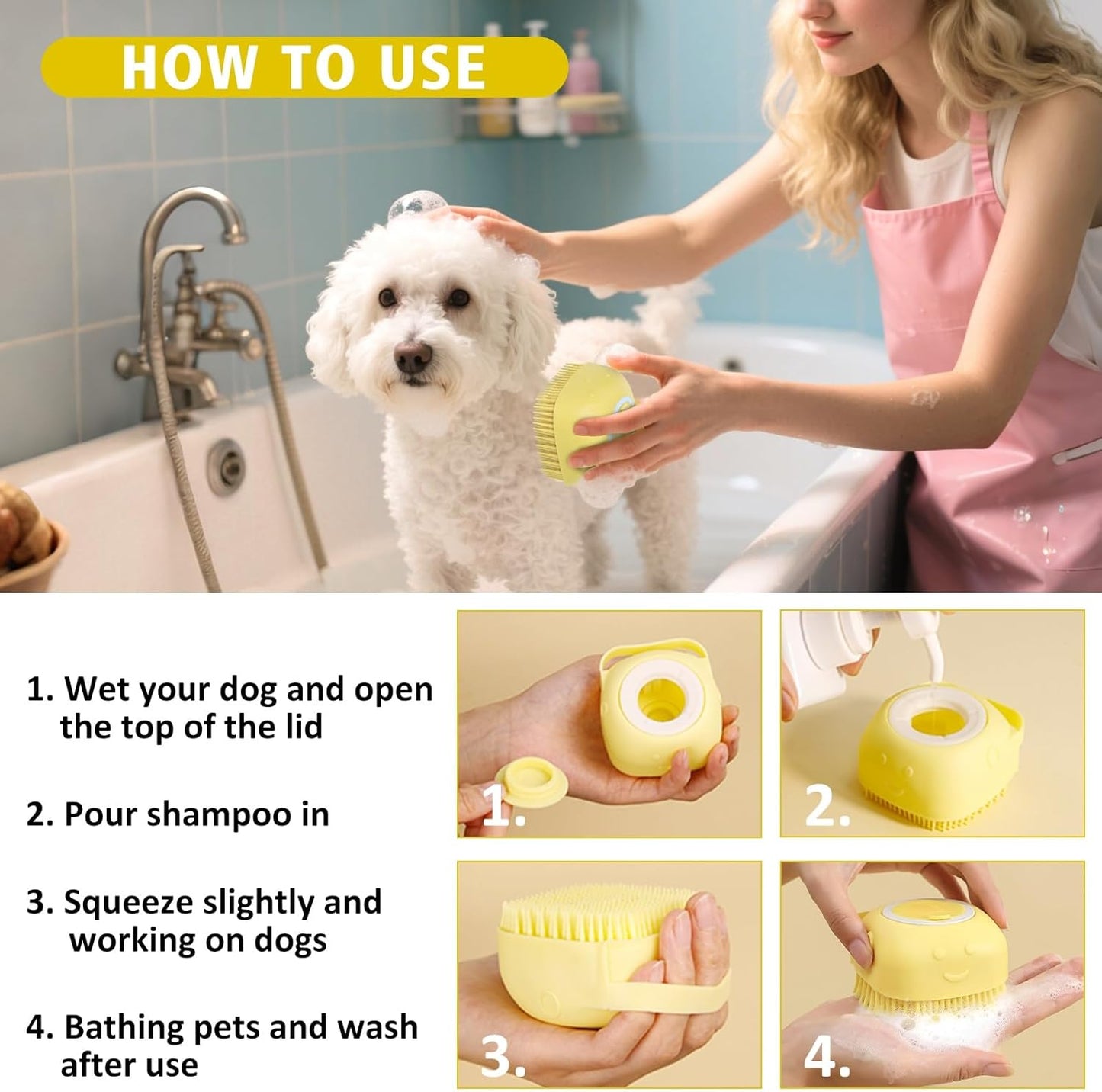 9 Piece Bath Grooming Kit for Pets - Dog Bath Brush Kit Slicker Hair Brush Set with Pet Nail Clipper and File Comb for Shedding Bathing