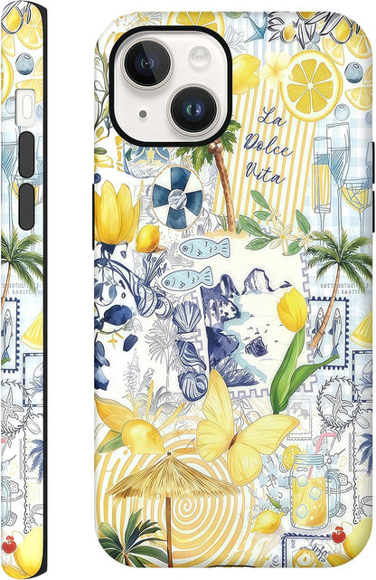 Lemon Summer Collage Case for iPhone 14/13 | Hard Hybrid 2-Layer Design, Protective Scratch Resistant Cover for Women Girls