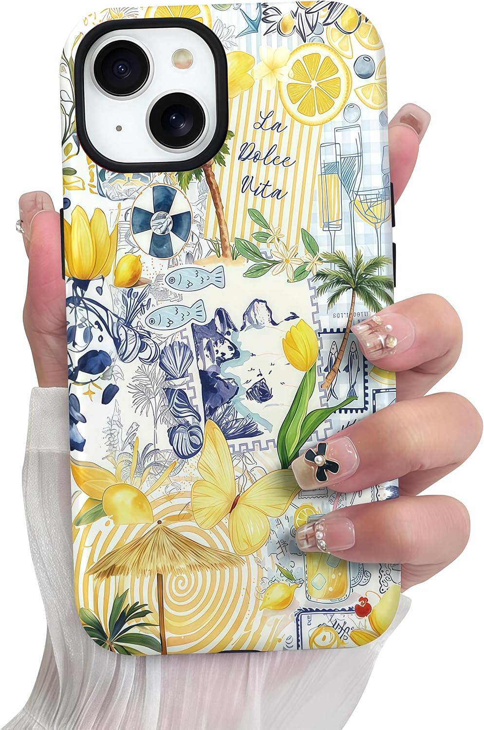 Lemon Summer Collage Case for iPhone 14/13 | Hard Hybrid 2-Layer Design, Protective Scratch Resistant Cover for Women Girls