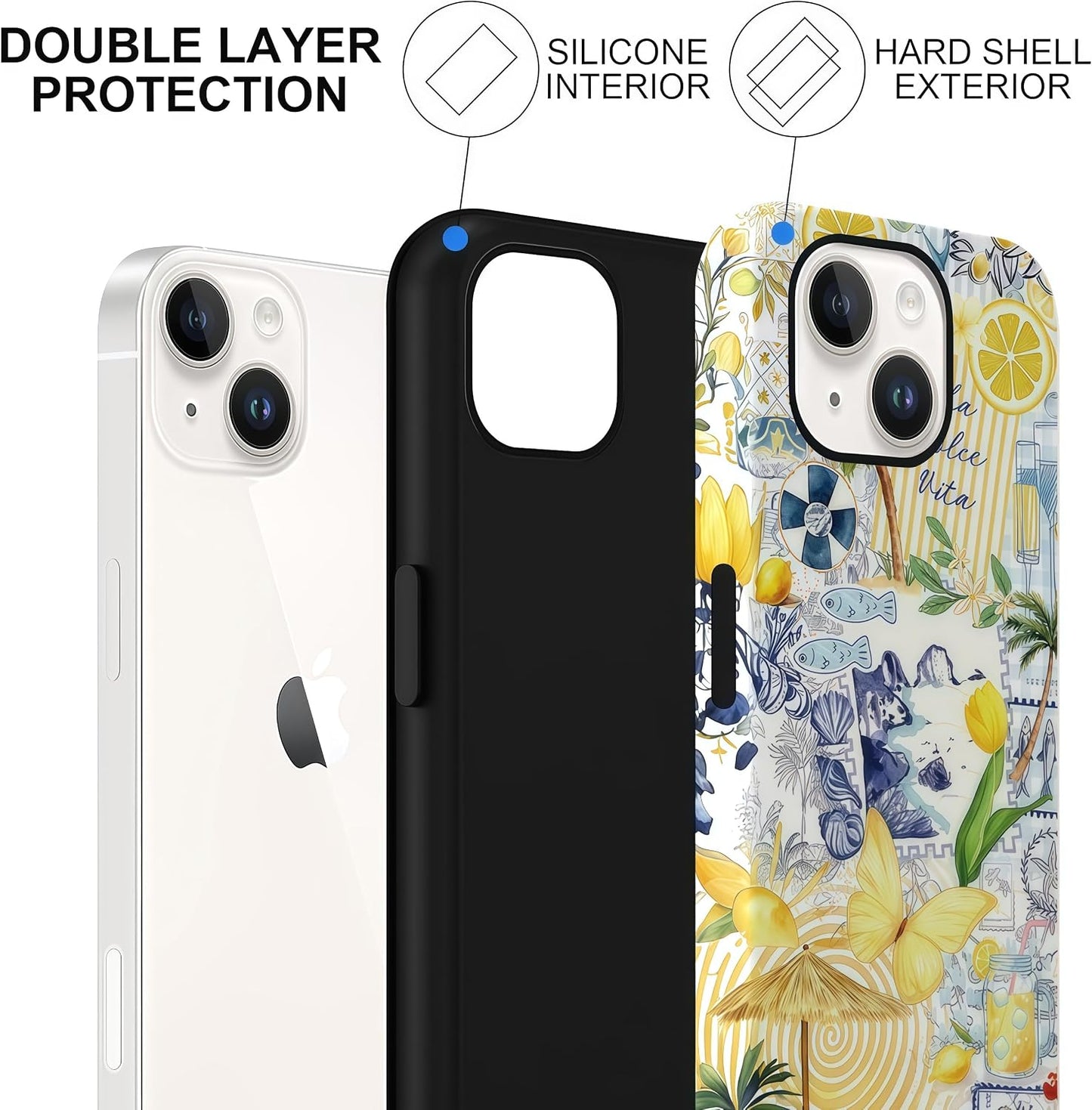 Lemon Summer Collage Case for iPhone 14/13 | Hard Hybrid 2-Layer Design, Protective Scratch Resistant Cover for Women Girls