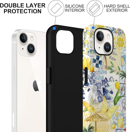 Lemon Summer Collage Case for iPhone 14/13 | Hard Hybrid 2-Layer Design, Protective Scratch Resistant Cover for Women Girls