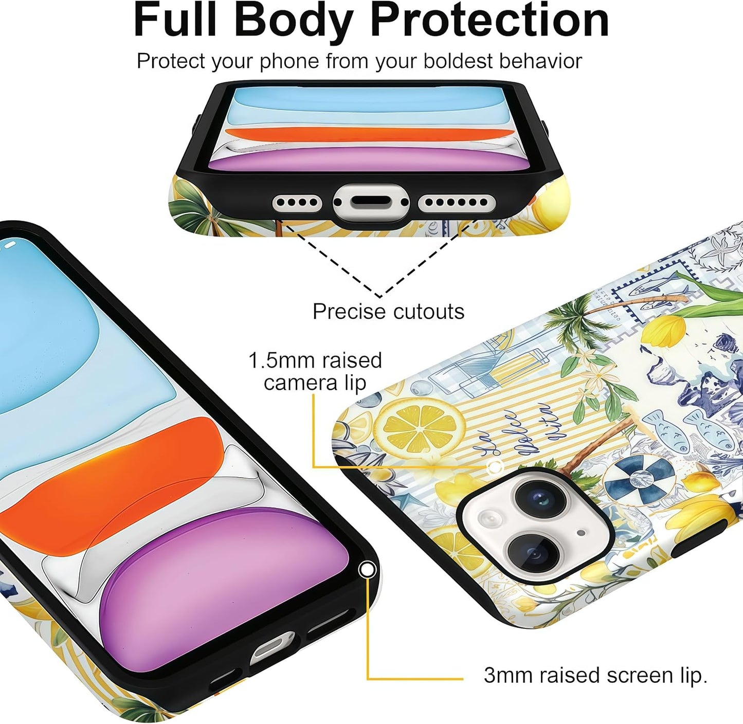 Lemon Summer Collage Case for iPhone 14/13 | Hard Hybrid 2-Layer Design, Protective Scratch Resistant Cover for Women Girls