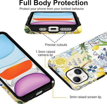 Lemon Summer Collage Case for iPhone 14/13 | Hard Hybrid 2-Layer Design, Protective Scratch Resistant Cover for Women Girls