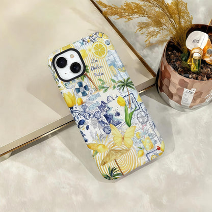 Lemon Summer Collage Case for iPhone 14/13 | Hard Hybrid 2-Layer Design, Protective Scratch Resistant Cover for Women Girls