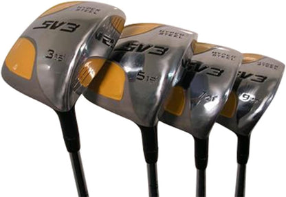 Senior Men's SV3 Yellow Square Fairway 3 5 7 9 Wood Set Golf Clubs, Right Handed Flex with Size Black Pro Velvet Grips