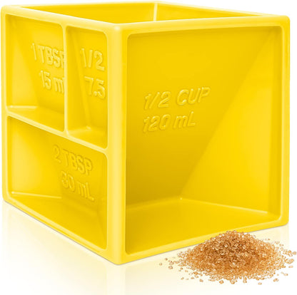 Multi Measuring Cube Cup for Cooking and Baking, Helps with Organization and Reduce Clutter, All in One Measuring Kitchen Device – Great Gift Yellow
