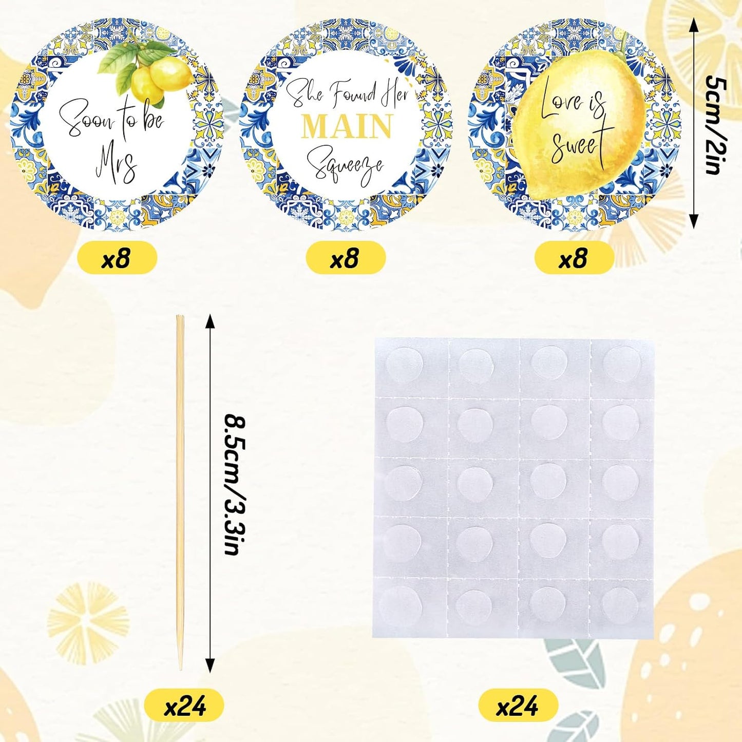 24 Pcs Blue White Tiles Lemon Cupcake Topper Sweet Fruit Theme Summer Lemonade Cupcake Picks for Wedding Engagement Bridal Shower Bachelorette Party Decorations