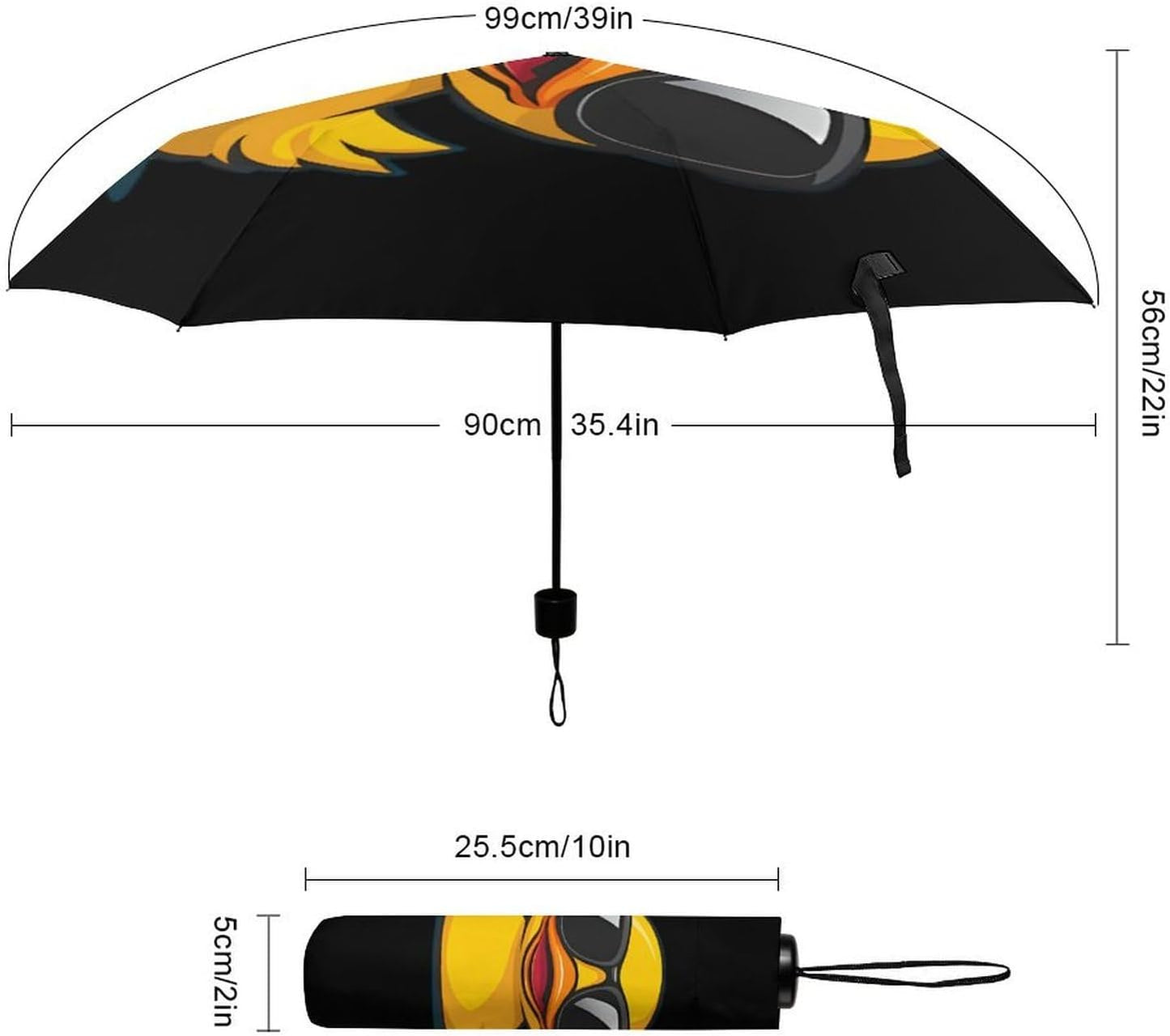Yellow Rubber Duck in Glasses Compact Umbrella 3 Folding Windproof Automatic Umbrellas Portable Travel Accessories