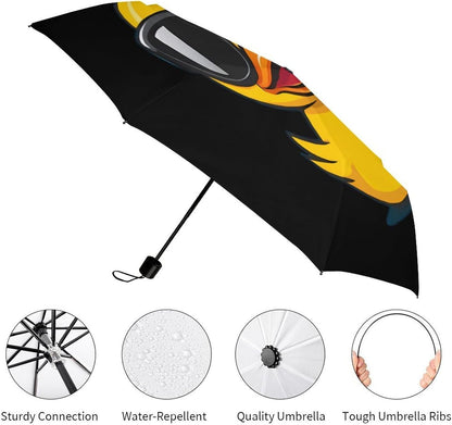 Yellow Rubber Duck in Glasses Compact Umbrella 3 Folding Windproof Automatic Umbrellas Portable Travel Accessories