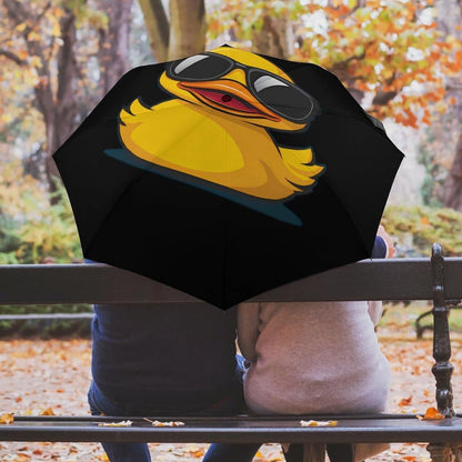 Yellow Rubber Duck in Glasses Compact Umbrella 3 Folding Windproof Automatic Umbrellas Portable Travel Accessories