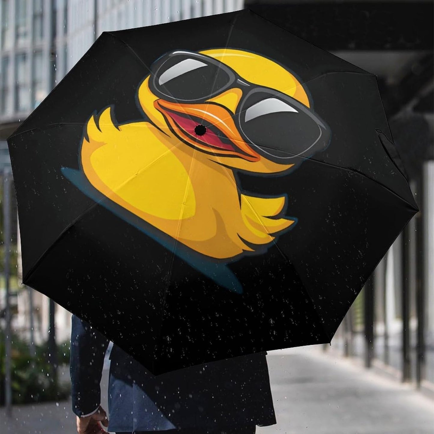 Yellow Rubber Duck in Glasses Compact Umbrella 3 Folding Windproof Automatic Umbrellas Portable Travel Accessories