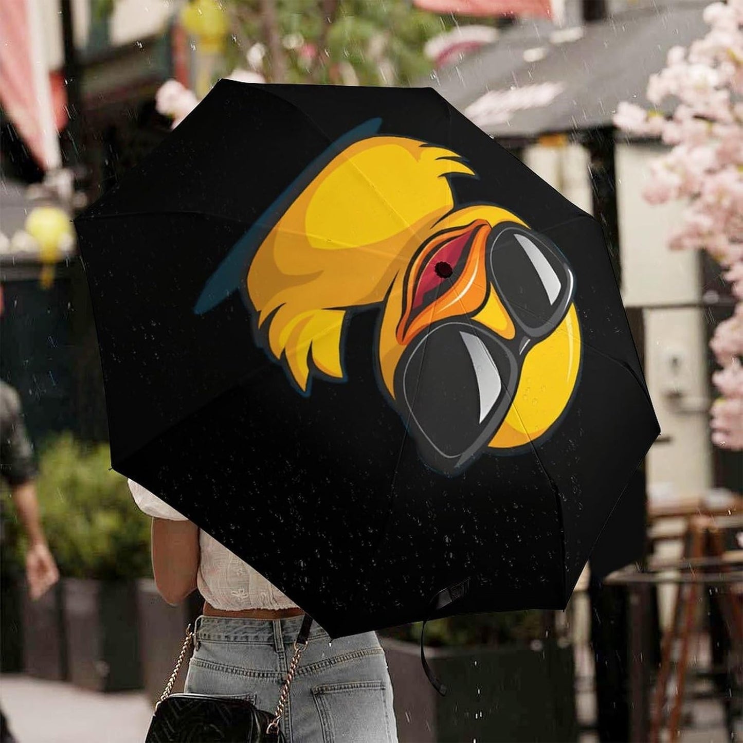 Yellow Rubber Duck in Glasses Compact Umbrella 3 Folding Windproof Automatic Umbrellas Portable Travel Accessories