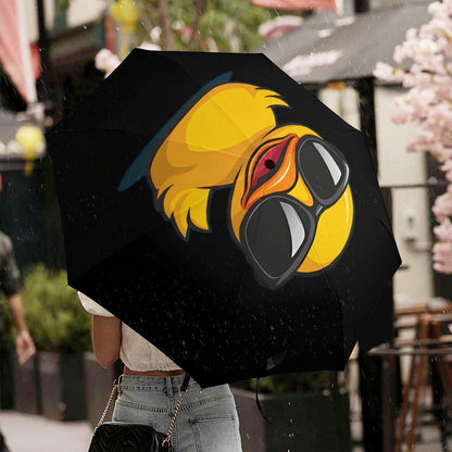 Yellow Rubber Duck in Glasses Compact Umbrella 3 Folding Windproof Automatic Umbrellas Portable Travel Accessories