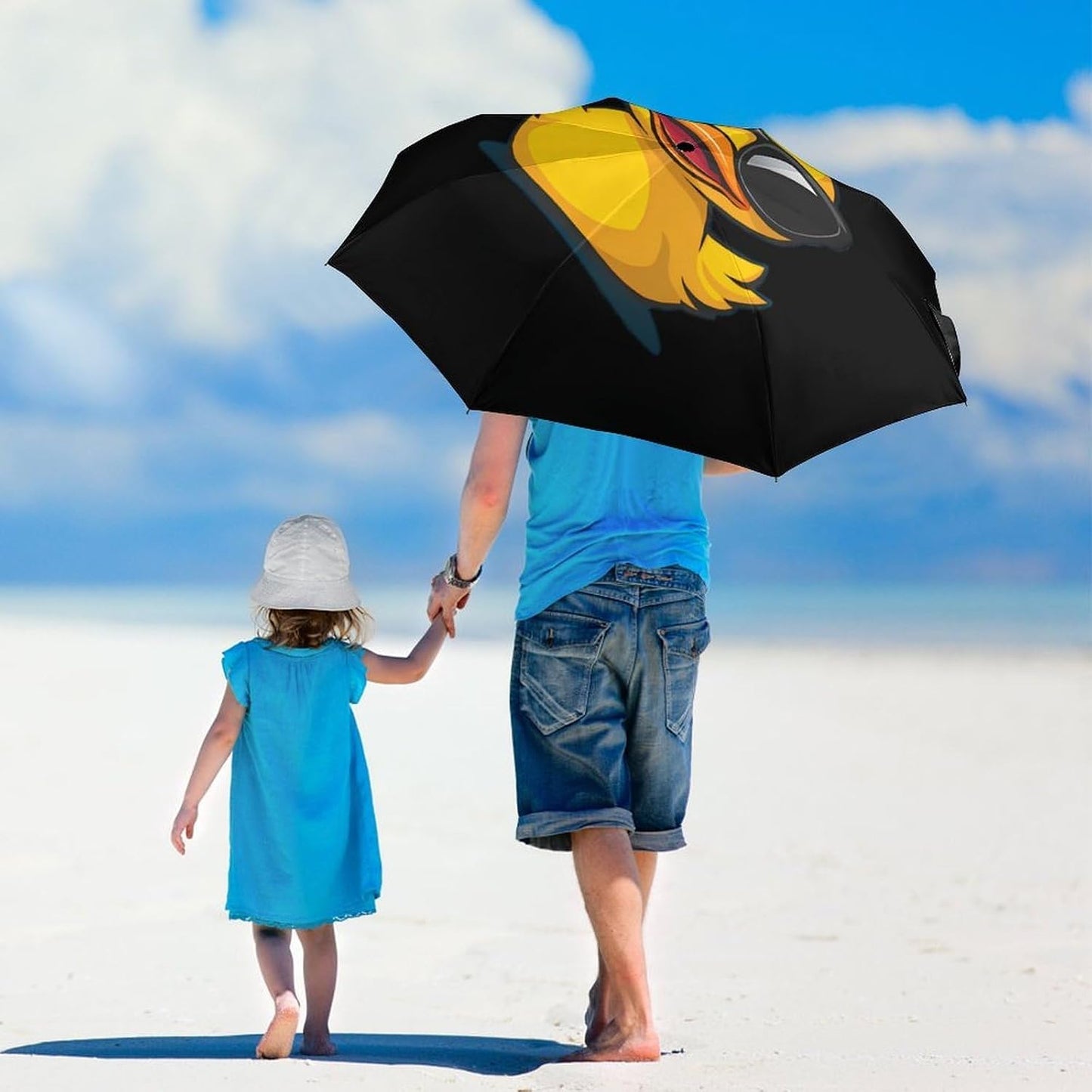 Yellow Rubber Duck in Glasses Compact Umbrella 3 Folding Windproof Automatic Umbrellas Portable Travel Accessories