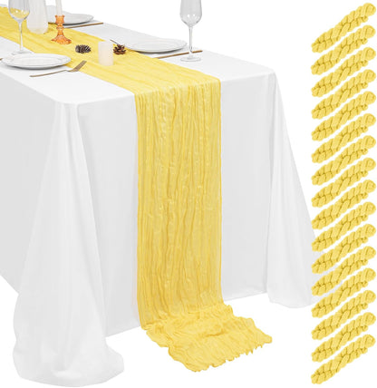 16 Pack Light Yellow Cheesecloth Table Runner 17 x 108 Inch Light Yellow Boho Gauze Cheese Cloth Table Runner Sheer Fabric Rustic Romantic Wedding Table Decor for Wedding Bridal Baby Shower Party