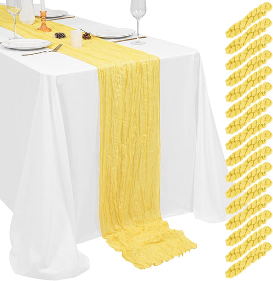16 Pack Light Yellow Cheesecloth Table Runner 17 x 108 Inch Light Yellow Boho Gauze Cheese Cloth Table Runner Sheer Fabric Rustic Romantic Wedding Table Decor for Wedding Bridal Baby Shower Party