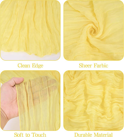 16 Pack Light Yellow Cheesecloth Table Runner 17 x 108 Inch Light Yellow Boho Gauze Cheese Cloth Table Runner Sheer Fabric Rustic Romantic Wedding Table Decor for Wedding Bridal Baby Shower Party