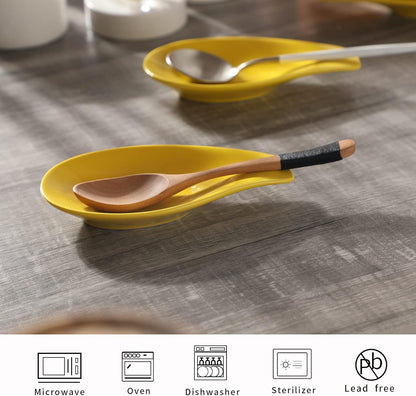 Ceramic Spoon Rests for Buffet Set of 4, Spoons Holder, 6.5 Inch, Yellow