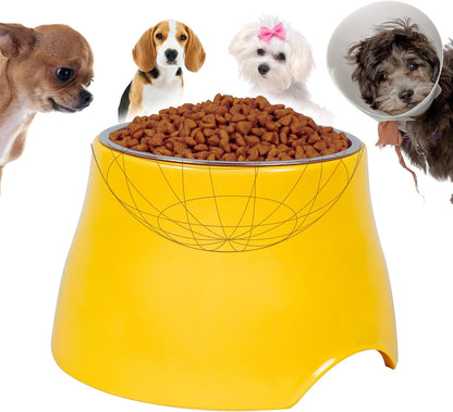 Elevated Dog Bowl, Melamine Raised Dog Food Bowl for Long-Eared Dogs, Stainless Steel Inner Bowl, Non-Slip Base (Yellow, M (420 ML / 2 Cups))