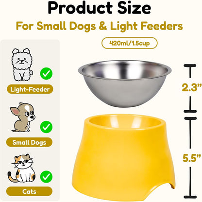 Elevated Dog Bowl, Melamine Raised Dog Food Bowl for Long-Eared Dogs, Stainless Steel Inner Bowl, Non-Slip Base (Yellow, M (420 ML / 2 Cups))