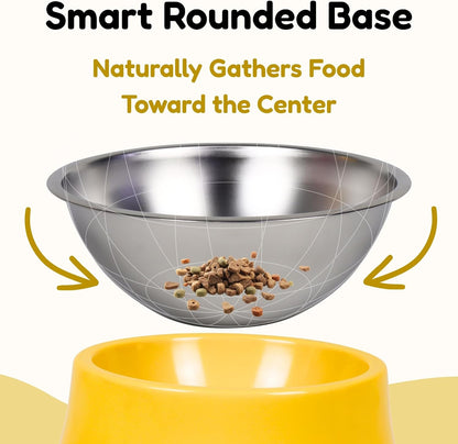 Elevated Dog Bowl, Melamine Raised Dog Food Bowl for Long-Eared Dogs, Stainless Steel Inner Bowl, Non-Slip Base (Yellow, M (420 ML / 2 Cups))