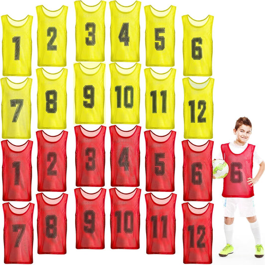 24 Pcs Youth Pinnies Soccer Pinnies Training Vest Adult Mesh Reversible Numbered Football Jersey