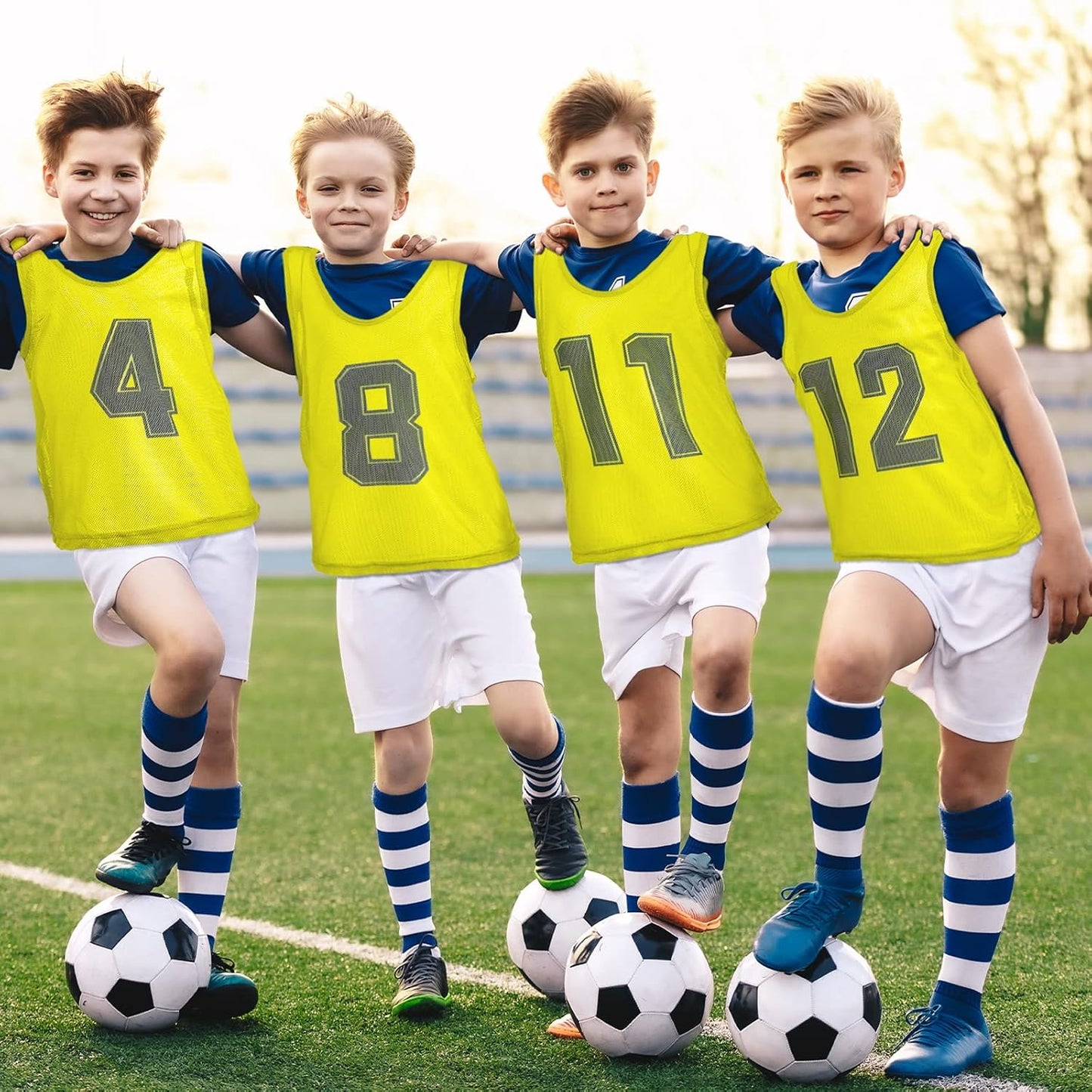24 Pcs Youth Pinnies Soccer Pinnies Training Vest Adult Mesh Reversible Numbered Football Jersey