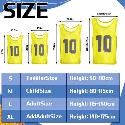 24 Pcs Youth Pinnies Soccer Pinnies Training Vest Adult Mesh Reversible Numbered Football Jersey