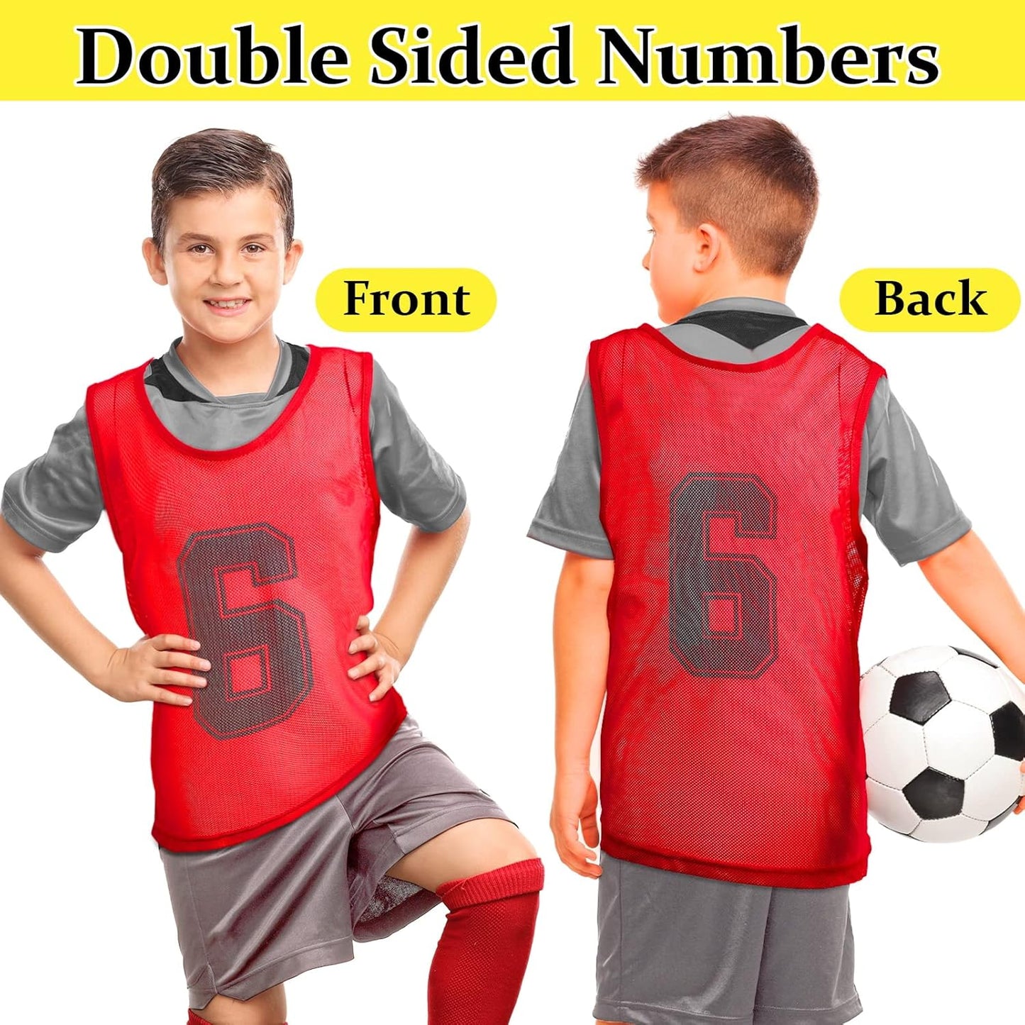 24 Pcs Youth Pinnies Soccer Pinnies Training Vest Adult Mesh Reversible Numbered Football Jersey